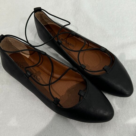 LUCKY BRAND Black Leather Ballet Flats - Size 6 - NEW! - Picture 1 of 7